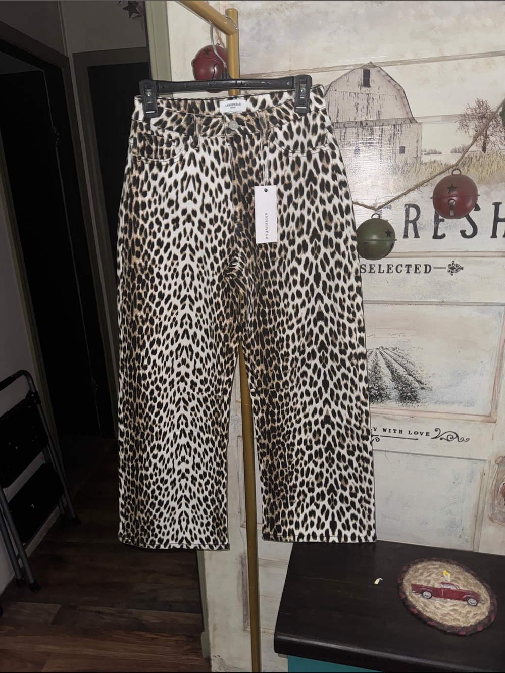 Leopard Print Wide-Leg Pants - Cream & Brown Barrel jeans